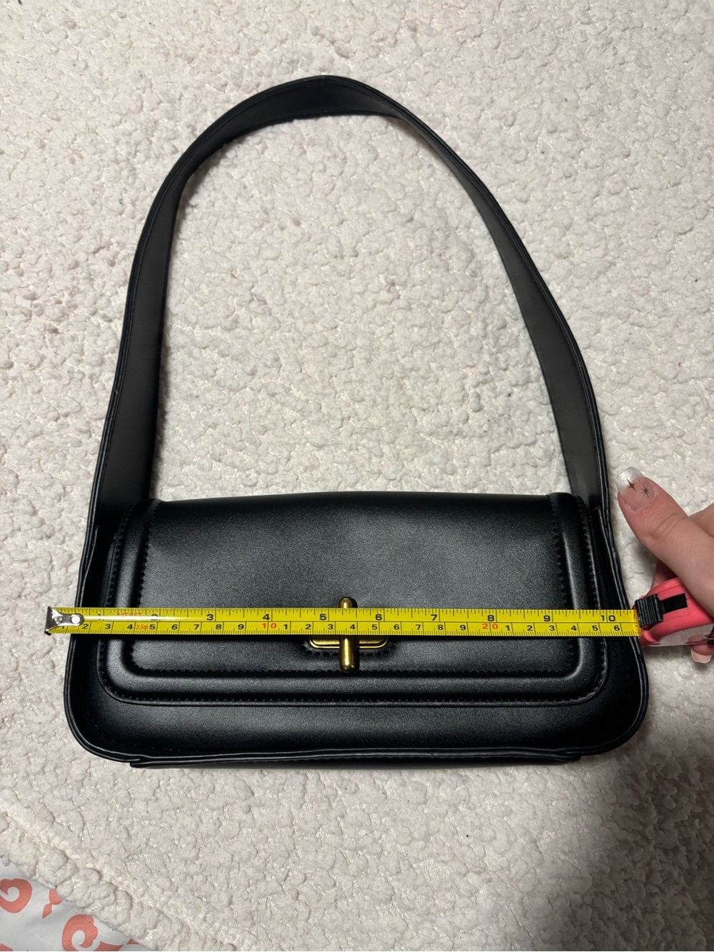 Rachel Zoe Black Rectangle Shoulder Bag with Gold Turn-Lock - Picture 8 of 9